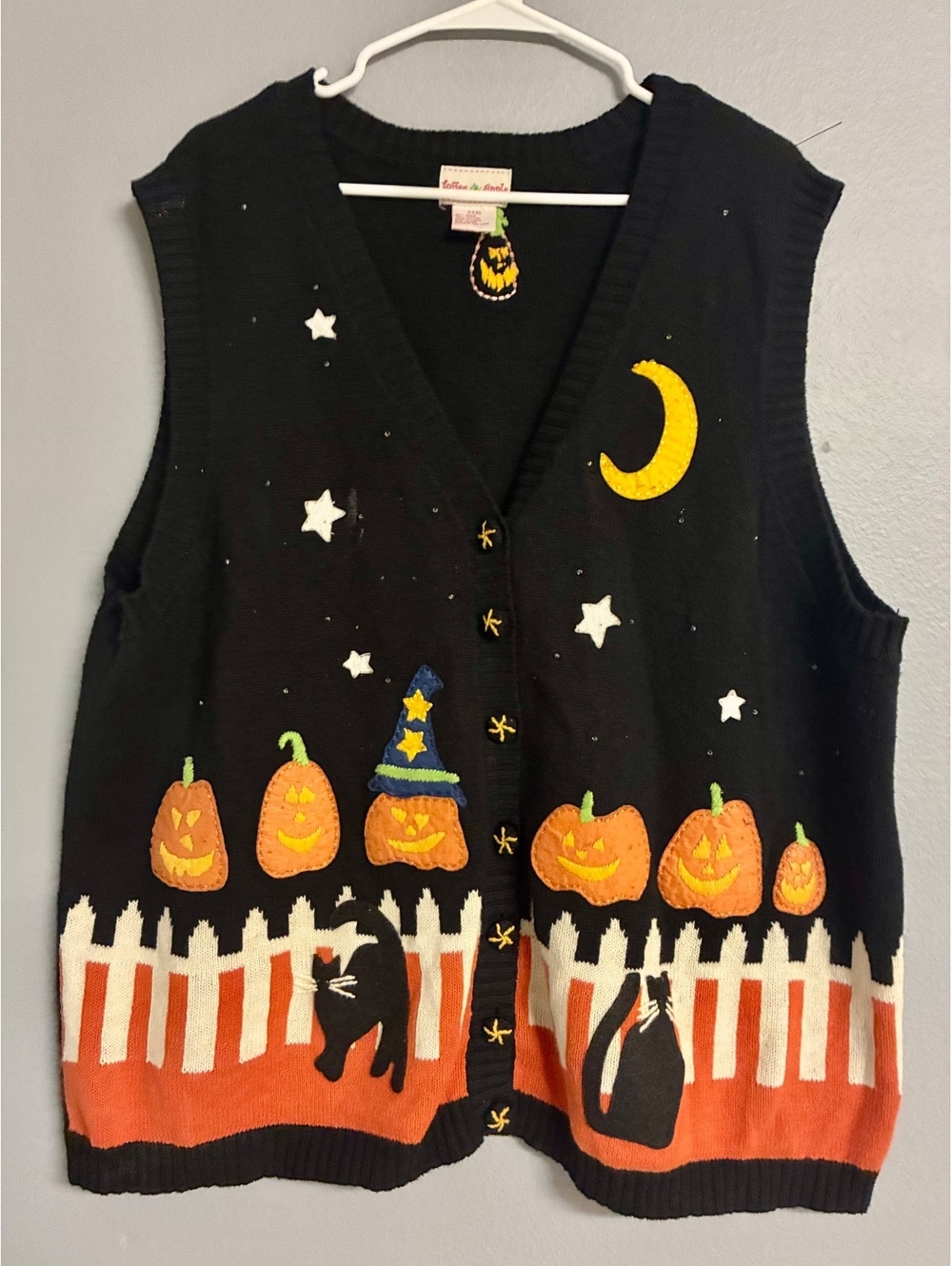 Vintage Toffee & Apple Halloween Cardigan Sweater Vest Black XXXL